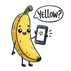 a cartoon banana holding up a cell phone