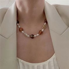 Material: Pearl Trendy Everyday Glass Necklaces, Trendy Round Glass Jewelry, Trendy White Glass Jewelry, Trendy White Glass Necklace, Trendy White Glass Necklaces, Casual Glass Jewelry, Trendy Beaded Glass Jewelry, Trendy Clear Glass Jewelry, Chic Glass Jewelry As Gift