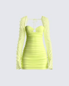 Blind them with your beauty in this strapless, lime green mini dress 💛 Complete with underwire bust cups and an embellished mesh shrug for an elevated night out look that will have you outshining everyone 🌟 Mesh Shrug, Lime Green Dress, Future Of Fashion, Neon Dresses, Welcome To The Future, Mesh Mini Dress, Green Mini Dress, No Waste, Dressy Outfits