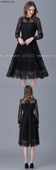 10% off now|Free shipping world-wide. L-5XL Retro Little Black Lace Dress with Sheer Sleeves at GemGrace. Click to learn our pro custom-made service for wedding dress, formal dress. View #WeddingGuestDresses for more ideas. Spring Black Lace Dress With Sheer Sleeves, Black Lace Dress With Scalloped Short Sleeves, Black Knee-length Dress With Mesh Sleeves, Black Lace Dress Bell Sleeves, Dress With Sheer Sleeves, Black Knee-length Dress With Scalloped Lace, Best Wedding Guest Dresses, For Wedding Dress, Semi Formal Dresses