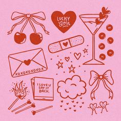 an image of valentine's day icons on pink paper