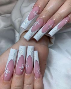 Holiday Acrylic Nails, Christmas Gel Nails, Long Acrylic Nails Coffin, White Nail, Pink Acrylic Nails