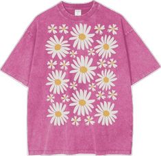 Oversized Floral Print T-shirt For Spring, Trendy Oversized Floral Print Tops, Oversized White Floral Print T-shirt, Oversized Pink Floral Print Top, Spring Oversized Floral Print T-shirt, Oversized Floral Print Crew Neck Top, Oversized Graphic Tee With Floral Print, Oversized Cotton Tops With Floral Print, Oversized Shirt For Women