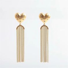 Kate Spade New York My Precious Heart Fringe Earrings Gold/Clear Elegant Heart Earrings For Valentine's Day Evening, Elegant Gold Heart Earrings For Evening, Wedding White Gold Earrings With Heart Charm, Gold Sterling Silver Heart Earrings For Party, Gold Heart Earrings For Party, Elegant Metal Heart Cut Earrings, Elegant Yellow Gold Heart Earrings, Elegant Heart Cut Metal Earrings, White Gold Heart Charm Earrings For Wedding