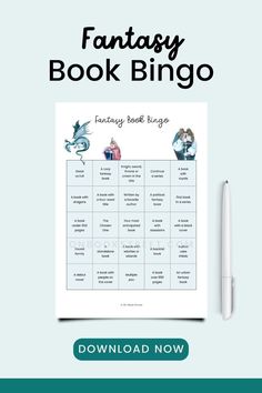 the fantasy book bingo game is shown on a blue background