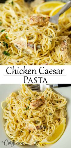 chicken caeser pasta with lemon and parsley