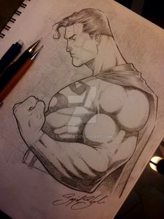 a pencil drawing of a man in a superman costume