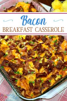 bacon breakfast casserole in a glass dish