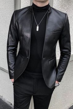 Portrait of a man wearing a Men's Faux Leather Jacket Coat. Faux Leather Jacket Men, Faux Leather Jacket, Faux Leather Jackets, Go Out, Jacket Coat, The Beginning, Customized Gifts, Going Out, Coats Jackets