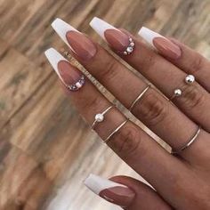 Chrome Coffin, Famous Nails, Coffin French, Coffin Design, Chrome Pink, Chrome French, Jade Nails, Acrylic French, White Tip Nails