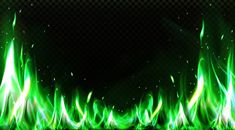 green fire flames on a black background with space for your text or image to put it in