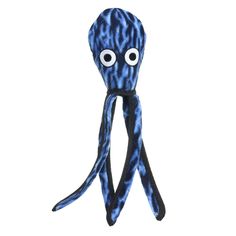 an octopus stuffed animal with large eyes and long legs, sitting up against a white background