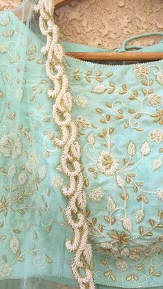 Shrena Hirawat- Blue Ombre Pearl Lehenga Set - Trendroots Pearl Lehenga, Shaded Lehenga, Ombre Lehenga, Blouse Neck Patterns, Aari Blouses, Blouse Designs Pattern, Neck Patterns, Solo Dress, Cotton Kurtis