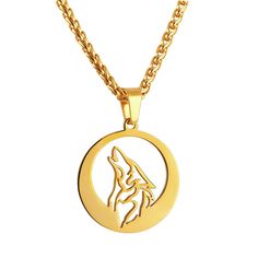 PRICES MAY VARY. Totem Wolf Necklace, symbolize power, energy and guide you to find your path and discover yourself. Pendant:1.1 inches, chain 3mm wide, length 22"+2 inches extender. Material : stainless steel based, vacum plated with 18K Real Gold, lead free, nickel free and hypoallergenic. Husband, son, dad, niece necklaces Package include 1 pendant, 1 chain, U7 box and a black velvet bag. Solid Stainless Steel Punk Animal Pendant Necklace for Men Teen Boys. 
 
Design: wolf, dragon,chameleon, Music Necklace, Boy Friends, Necklace Packaging, Wolf Necklace, Musical Jewelry, Friend Jewelry, Animal Pendant, Howling Wolf, Jewelry Roll