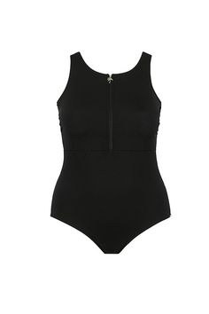 Ghost mannequin black sleeveless zip front one piece Black Compressive Lined Swimwear, Compressive Black Lined Swimwear, Large Bust Swimsuit, Black Compressive Swimwear With Lined Body, Sports Swimsuit, Sports Swimwear, Inclusive Swimwear, Black Moisture-wicking Sports Swimwear, Black 4-way Stretch Elastane Swimwear