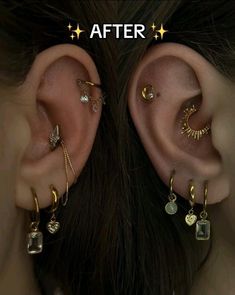 the before and after photos of ear piercings with gold, silver or rose cut diamonds