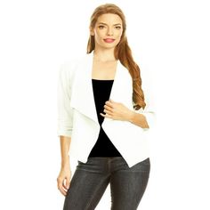 Women's Casual Solid & Printed Open Front Blazer Cardigan Jacket S-3XL, Stay on top of your personal style even at the office with this essential open front cardigan blazer. It's easy to pair with any blouse, stepping up even a casual tank into something not only work-appropriate, but work-awesome.MOA COLLECTION is committed to providing each customer with the highest standard of customer service. Size Chart(Inches) / HBL00002S => Chest: 36/ Shoulder: 15/ Sleeve: 15/ Length: 22 M => Chest: 37/ S Fitted Cardigan For Office, Elegant Spring Stretch Cardigan, Elegant Stretch Cardigan For Spring, Elegant Stretch Outerwear For Spring, Spring Office Cardigan In Solid Color, Elegant 3/4 Sleeve Spring Blazer, Classic Fitted Open Front Outerwear, Stretch Cardigan For Workwear, Elegant White Outerwear With 3/4 Sleeves