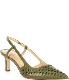 Michael Kors Alora Woven Leather Slingback Pumps | Dillard's 4-inch Slingback Heels, Green Closed Toe Slingback Sandals With Heel Strap, Spring Pointed Toe Slingback Sandals With Leather Lining, Green Slingback Pumps With Open Heel, Green Leather Low Heel Slingback Pumps, Slingback Pumps With 4-inch Heel, Synthetic Slingback Sandals With 4-inch Heel, Spring Slingback Sandals With Leather Lining And Low Heel, Green Slingback Pumps With Ankle Strap