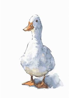 a watercolor painting of a duck sitting on the ground