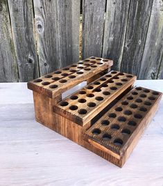 "FREE SHIPPING in the USA This beautiful Stadium style shelf will store 72 roller balls. The dimensions are 12 1/2\"wide x 4 1/2\" tall x 11 1/4\" deep We have many color finish options to choose from" Essential Oils Organization, Oil Rack, Essential Oil Box, Essential Oil Shelf, Essential Oil Holder, Style Shelf, Essential Oil Roller Balls, Wood Shelving, Barn Wood Projects