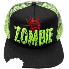 New With Tags. Die Hard Fan Of Team Zombie? Show Your Dead-Ication With Our Zombie Bite Sublimation Baseball Hat. Featuring A Fresh Bite From Our Zombie Horde On The Brim, Embroidered Zombie Lettering With Gunshot Wound On The Front, All Over Sublimation Brains And Exit Wound On The Back, And Under The Brim You Will Find A Crowd Of Zombie Arms. Adjustable Hat Circumference Of 21.5 - 24" (54.5-61cm) Makes It A Comfortable Fit For Most Head Sizes. Designed In California. Hbzbs 25 Zombie Core Aesthetic Outfits, Weirdcore Accessories, Cute Zombie Costume, Scene Hats, Zombie Accessories, Scene Hat, The 100 Merchandise, Zombie Outfit, Zombie Bite