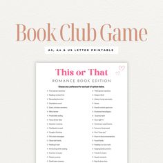 the book club game is shown in pink and white