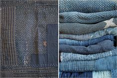 two pictures showing different types of cloths and fabrics, one in blue and the other in grey