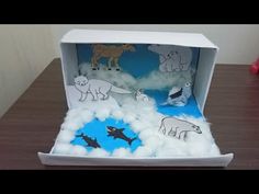 an open cardboard box with polar bears and other animals in the clouds on top of it