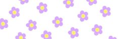 purple flowers with yellow centers are shown in this seaming pattern on a white background