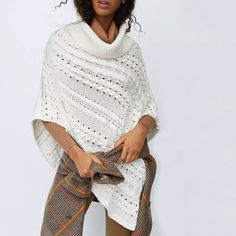 Brand New With Tags Nwt Anthropologie Judy Asymmetrical Poncho Pullover With A Playful Asymmetrical Trim And A Knit Finish, This Roomy Poncho Is A Luxuriously Warm Layer. 100% Cotton Textured Detail Poncho Silhouette Pullover Styling Hand Wash Dimensions 20.5"L Chic White Poncho For Fall, Chic White Fall Poncho, White Poncho For Layering, Chic White Poncho For Winter, Chic White Winter Poncho, White Knit Poncho For Fall, Oversized White Poncho For Fall, Oversized Sweater With Asymmetrical Hem, White Knit Poncho