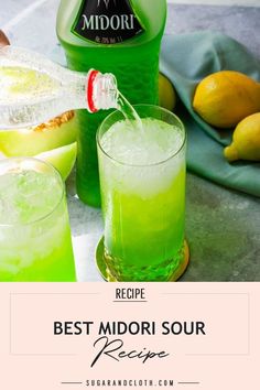 the best midori sour recipe with lemons, lime and water in front of it