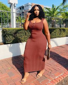 Sleeveless Brown Bodycon Summer Dress, Sleeveless Brown Bodycon Dress For Summer, Ribbed Long Dress, Sleeveless Bodycon Dress, Bodycon Fashion, Wholesale Dress, Dresses By Length, Curvy Girl Fashion, Plus Size Womens Clothing