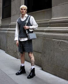 Tanner Reese, Full Denim Outfit, 2000s Boys, Guys In Skirts, Masc Fashion, Mens Shorts Outfits, Style Finder, Cool Outfits For Men, Fashion Socks