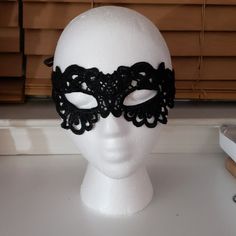 Black Crocheted Eye Mask - Ties In Back. Brand New, Bought On Line. Gothic Eye Mask For Parties, Crochet Eye Mask, Crochet Lace Mask Free Pattern, Gothic Eye Mask For Costume, Black Lace Eye Mask, Masquerade Mask Women, Unicorn Mask, Ball Mask, Crochet Mask