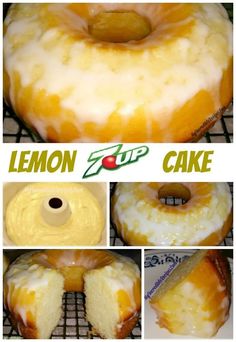 lemon pound cake with white icing and orange glaze on top, then topped with frosting