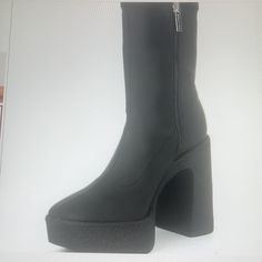 Nwt Gianni Bini Dayore Stretch Platform Boots Size 10 Black Festival Boho No Box Synthetic Stretch Upper Slight Square, Toe Construction Zipper Closure Memory Foam Sock Apx Platforn Height 1.57” Apx Heel Height 4.53” Synthetic Platform Heeled Boots With Block Heel, Synthetic Platform Boots With Block Heel, Synthetic Block Heel Platform Boots, Chic Synthetic Platform Heeled Boots, Trendy High Ankle Boots In Synthetic Material, Trendy Synthetic Boots With Padded Heel, Synthetic High Heel Boots With Reinforced Heel, High Ankle Boots With Reinforced Heel, Synthetic Block Heel Boots With Padded Ankle