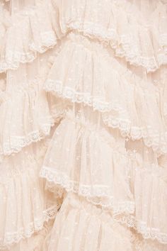 Libby Lace Gown – Champagne | Needle & Thread Tiered Tulle Gown With Ruffles, Party Gown With Lace Ruffles, Lace Dresses With Ruffled Tiered Skirt, Lace Dress With Ruffles And Tiered Skirt, Lace Ruffle Tiered Skirt Dress, Tiered Ruffle Gown For Wedding, Tiered Skirt Ruffle Dress For Wedding, Spring Tiered Ruffle Gown, Pink Lace Feminine Gown