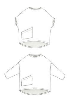 the front and back view of a t - shirt with an open pocket on it