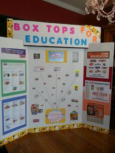 a large poster board with information about the box tops for education on it's side