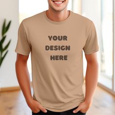 "INSTANT DIGITAL DOWNLOAD 1 Image for: Gildan 5000 Beige T-shirt Unisex  You will receive 3 high resolution digital image free of branding (will not include the \"Your Design Here\" text or watermark) Image Sizes:  1:1 5000 x 5000px 4:3 2700 x 2025px 5:4 2400 x 3000px You may use these images for personal and commercial use ONLY. No additional license required. You may NOT resell, share, or edit this image in any way." Casual Crew Neck T-shirt With Custom Print, Custom Print Crew Neck T-shirt, Basic Crew Neck Shirt With Sublimation Print, Branded Short Sleeve T-shirt, Beige T Shirt, Your Design Here, T Shirt Model, Beige T Shirts, 25% Off Sale