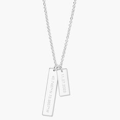 Show off your special memories and milestones with this beautiful Coordinate Date Bar Necklace. Handcrafted in golden tones, this sophisticated piece of jewelry is the perfect way to keep your treasured memories close to your heart. Surprise your loved one with this meaningful and lasting gift. Available in 14k gold plated, rhodium plated or 14k rose gold plated brass Large Bar: 1/4" by 1 1/4"; Small Bar: 1/4" by 3/4" 16" cable chain with 2" extender Lobster claw closure With engraving this item Classic Charm Necklace For Anniversary, Classic Rectangular Pendant Jewelry For Anniversary, White Gold Necklaces With Hallmarks For Anniversary Gift, Rectangular Engraved Bar Necklace For Anniversary, Engraved Rectangular Bar Necklace For Anniversary, Classic Engraved Necklace For Anniversary Gift, Elegant Charm Necklace With Rectangular Pendant For Anniversary, Minimalist White Gold Bar Necklace For Anniversary, Personalized Bar Necklace For Anniversary