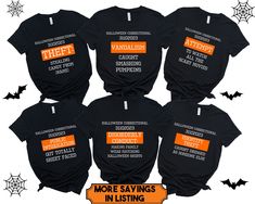 Looking for a fun and festive way to dress up as a group for Halloween? Look no further than our matching halloween correctional group shirts! So don't wait any longer - order your custom halloween correctional group shirts today! **PLEASE NOTE THERE ARE VARIOUS STYLES AND SIZES AVAILABLE IN LISTING SO PLEASE MAKE SURE YOU HAVE READ THE INFORMATION AND SIZE CHARTS IN PICTURES BEFORE PLACING ORDER. ALSO I USE BOTH BELLA CANVAS AND GILDAN PRODUCTS. BOTH ARE HIGH QUALITY AND SUPER SOFT BUT IF YOU H Group Halloween Tshirt Ideas, Funny Pre-shrunk Family T-shirt, Funny Pre-shrunk Shirt For Halloween, Halloween Drinking Shirts, Fun Halloween Pre-shrunk T-shirt, Little Sister Gifts, Matching Halloween, Group Shirts, Make Her Smile