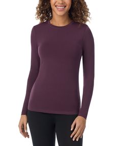 in stock Essential Sweatshirt, Cuddl Duds, Plus Size Shirts, Deep Purple, Long Tops, Plus Size Outfits, Shirts Tops, Open Shoulder Tops, Long Sleeve Tops