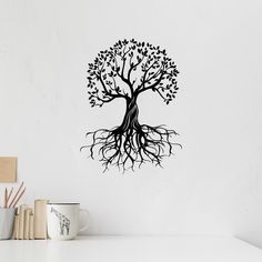 a wall decal with a tree and roots