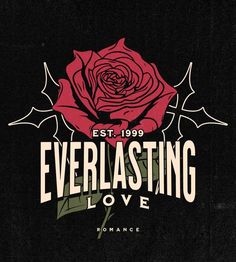 the everlasting love logo with a red rose on it's black background