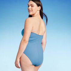 This Shirred Ribbed Bandeau One-Piece Swimsuit from Shade & Shore™ provides simple, sleek style and versatile wear. Made from soft fabric with spandex and full lining, this one-piece bandeau swimsuit gives you flexible comfort in and out of the water. It's designed with removable cups for customizable coverage, and the ribbed and shirred construction adds visual interest. Best of all, adjustable and removable shoulder straps offer you two different wear options. Shade & Shore™: Found exclusively Cheeky One Piece Swimsuit, Scuba Girl, Bandeau One Piece Swimsuit, Bandeau Swimsuit, Shades For Women, Bandeau Bra, Sleek Style, Blue Swimsuit, Swimsuit Shops