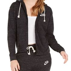 A Relaxed Feel With A Vintage Vibe, This Zip Hoodie And Capri Jogger From Nike Is In Lightweight Fabric For Daily Comfort. Distressed Details Bring A Heritage Look. Jacket: Drawstring Hood; Zipper Closure At Front; Kangaroo Pockets; Logo At Front. Relaxed Fit. Sweatpants: Capri Silhouette In Soft, Lightweight Fabric. Elasticated Waistband With Raw-Edge Drawstring; Hand Pockets; Distressed Logo. Approx. Inseam: 26". Machine Washable Cotton/Polyester Vintage Athleisure, Vintage Workout, Women's Sportswear, Grey Jacket, Nike Vintage, Running Leggings, Vintage Hoodies, Vintage Vibe, Nike Hoodie