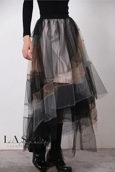 Lasaky - Exquisite Multi-Layer Asymmetrical Netted A-Line Skirt featuring a Sophisticated Gradient Color-Block Design Chic Layered Party Bottoms, Layered Bottoms For Spring Party, Spring Party Layered Bottoms, Mesh Skirt, Color Contrast, Tutu Skirt, Types Of Skirts, Pattern Blocks, Gradient Color