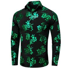 Shirt shirt S   - Sophisticated Gentlemen Autumn Winter Fashion Casual, Roller Skating Outfits, Button Shirts Men, Green Floral Pattern, Ballroom Dance Dresses, Button Down Dress Shirt, Skating Outfits, Shirt Fits, Men Shirt Style