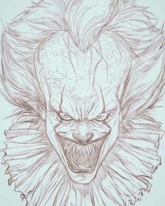 a drawing of a scary clown's face